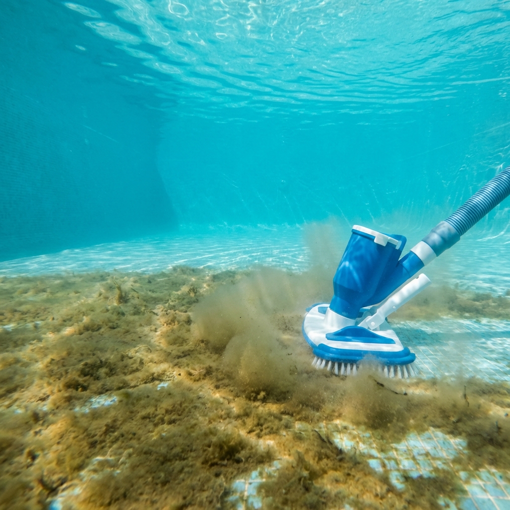 Sedimentare alge moarte pe fundul piscinei